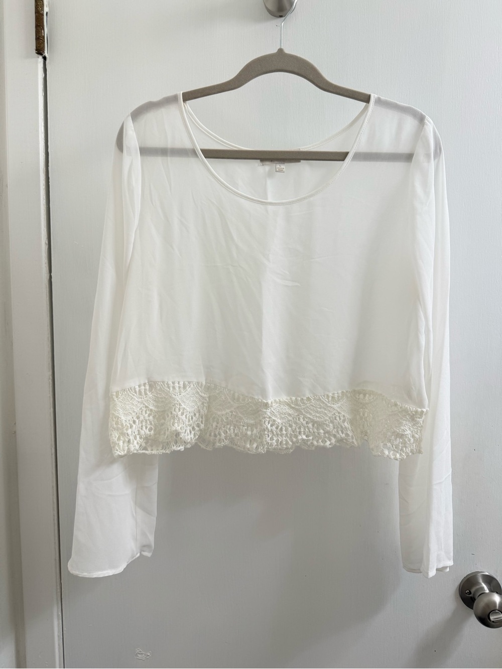 My Michelle sheer cropped long-sleeve blouse size L